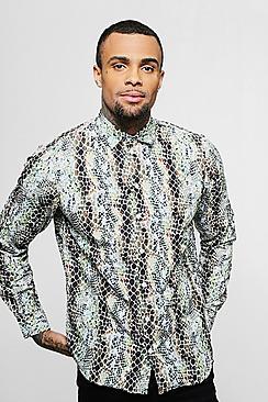 Boohoo Snakeskin Print Long Sleeve Satin Shirt