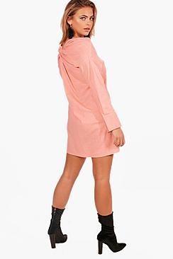 Boohoo Off The Shoulder Knot Back Shirt Dress
