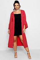 Boohoo Plus Lucie Stripe Frill Sleeve Long Line Duster