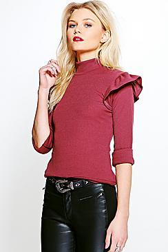 Boohoo Petite Ella Frill Shoulder Top