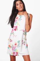 Boohoo Katie Sleevless Floral Shift Dress White