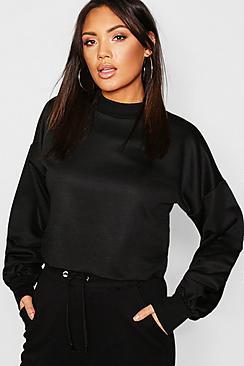 Boohoo Funnel Neck Balloon Sleeve Cropped Sweat