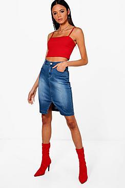 Boohoo Tall Gracie Western Midi Denim Skirt