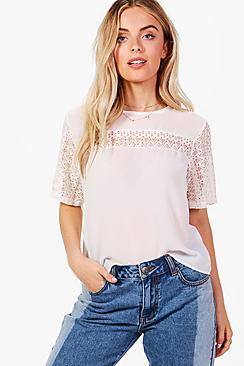 Boohoo Natalie Lace Trim Top