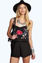 Boohoo Boutique Poppy Embroidered Double Layer Playsuit