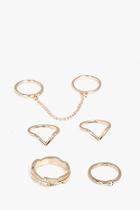 Boohoo Lara Gold Mixed Chain Detail 5 Ring Set