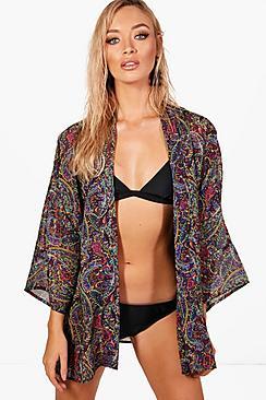 Boohoo Mila Midnight Paisley Beach Kimono