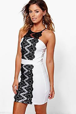 Boohoo Geraldine Lace Panel Front Bodycon Dress