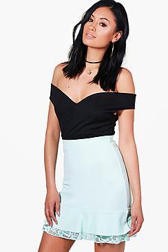 Boohoo Evie Drop Hem Lace Trim Pastel Mini Skirt