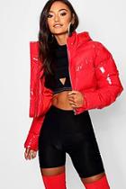 Boohoo Petite Hooded Crop High Shine Coat