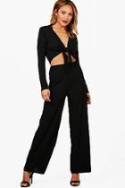 Boohoo Laura Tie Front Top Wide Leg Knitted Set