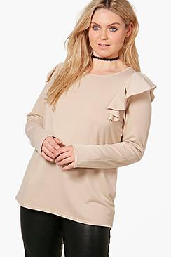 Boohoo Plus Amelia Ruffle Detail Knitted Top