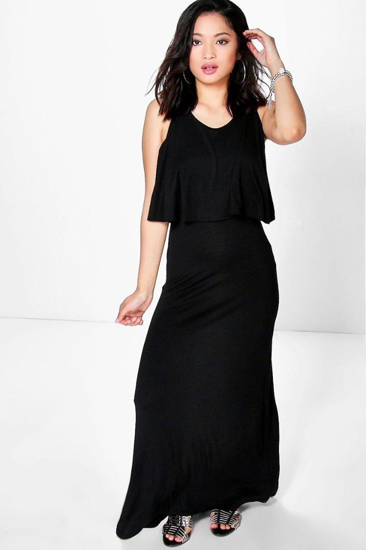 Boohoo Petite Lorna Double Layer Maxi Dress Black