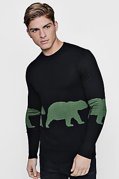 Boohoo Bear Intarsia Knit Jumper