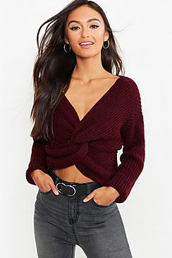 Boohoo Petite Stripe Knot Back Sweater