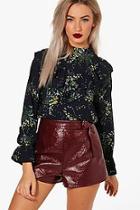 Boohoo Anna Floral Flare Cuff Ruffle Blouse