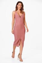 Boohoo Erin Plunge Bandage Midi Dress Rose