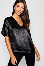 Boohoo Hammered Satin V Neck Oversized Top
