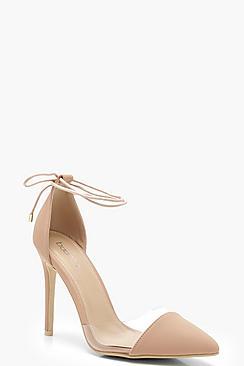 Boohoo Rebecca Pointed Toe Clear Wrap Strap Heels