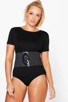 Boohoo Plus Lottie Corset Belt 2 In 1 Bodysuit Black