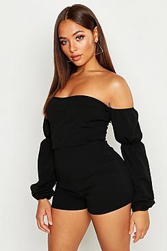 Boohoo Bardot Cupped Volume Sleeve Playsuit
