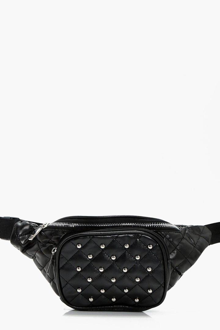 Boohoo Amy Quilt And Stud Bumbag Black
