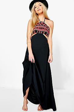 Boohoo Oahu Boutique Embroidered Cut Out Maxi Beach Dress