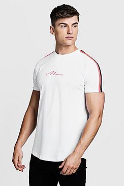 Boohoo Man Signature Curved Hem T-shirt With Neon Tape