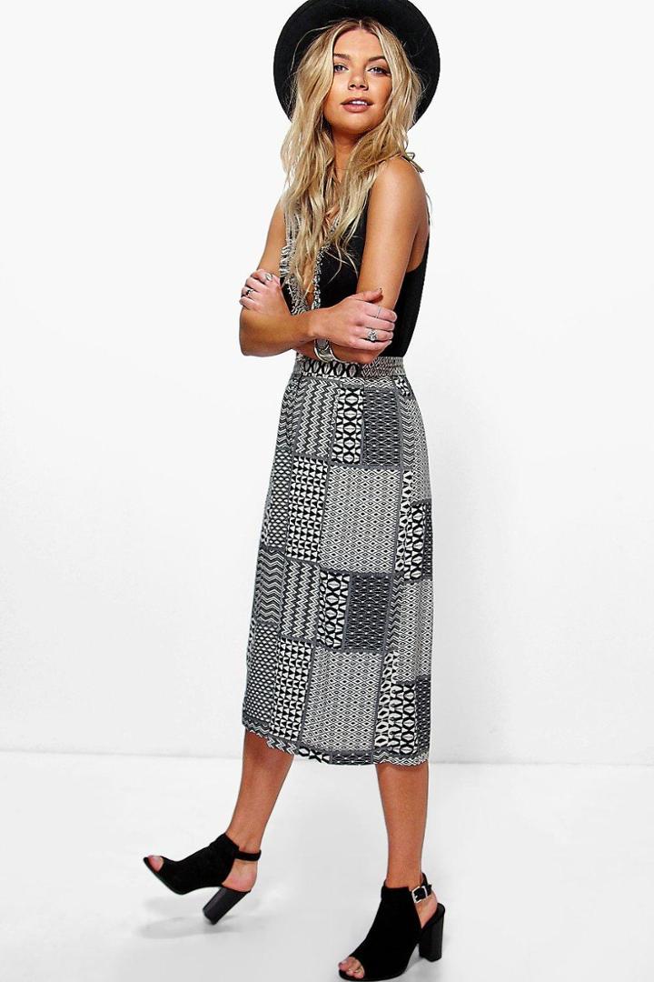 Boohoo Darcey Monochrome Mix Print Culotte Multi
