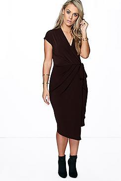 Boohoo Plus Nicole Wrap Front Midi Dress