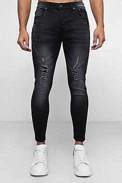 Boohoo Super Skinny Distressed Jeans With Zipped Hem