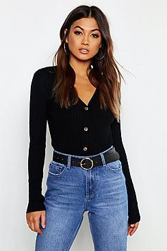 Boohoo Rib Knit Button Through Cardigan