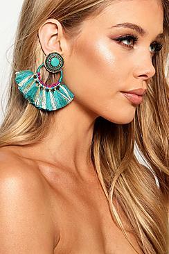 Boohoo Hope Statement Tassel Fan Earrings