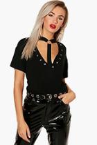 Boohoo Metal Ring Stud Choker Tee