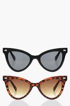 Boohoo 2 Pack Classic Cat Eye Sunglasses