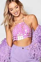 Boohoo Amy Lilac Holographic Sequin Crop Body Chain