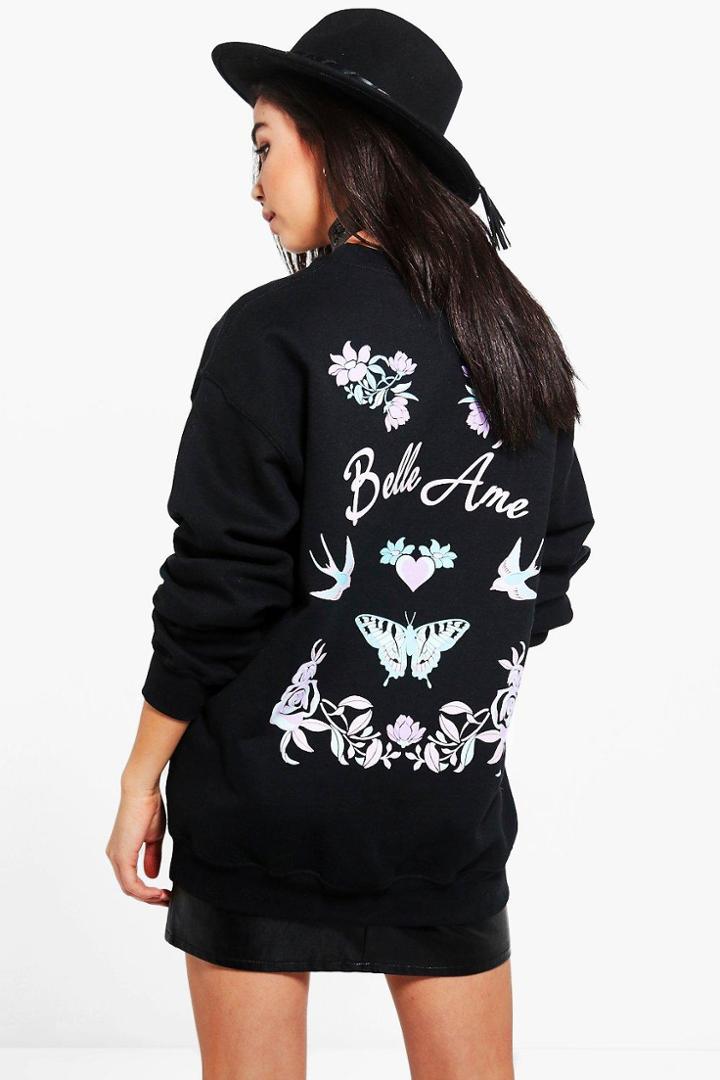 Boohoo Darcie Printed Back Oversized Sweat Black