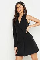 Boohoo Woven One Sleeve Covered Button Blazer Dress