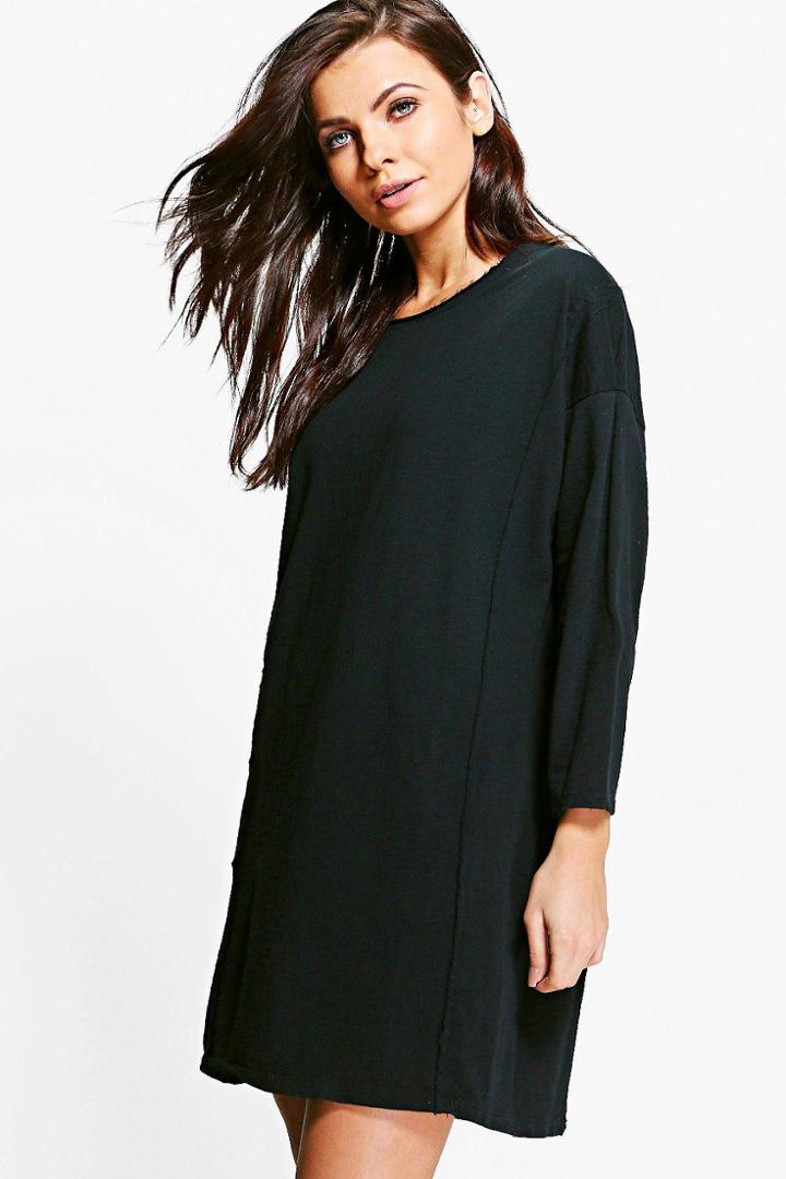 Boohoo Tina Oversized Roll Sleeve Sweat Dress Black