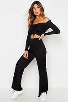 Boohoo Ruched Front Long Sleeve Rib Top & Trouser Co-ord
