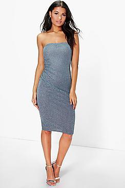 Boohoo Maisy Metalic Bandeau Midi Bodycon Dress