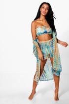 Boohoo Katie Tie Dye Three Piece Beach Co-ord Blue