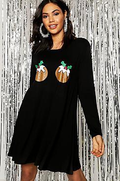 Boohoo Christmas Puddings Swing Dress