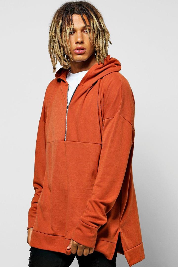 Boohoo Oversized Boxy Hoodie With Zip Placket Orange