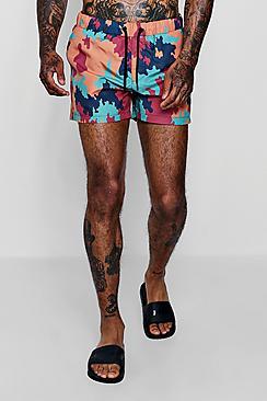 Boohoo Multi Camo Print Short Length Swim Short