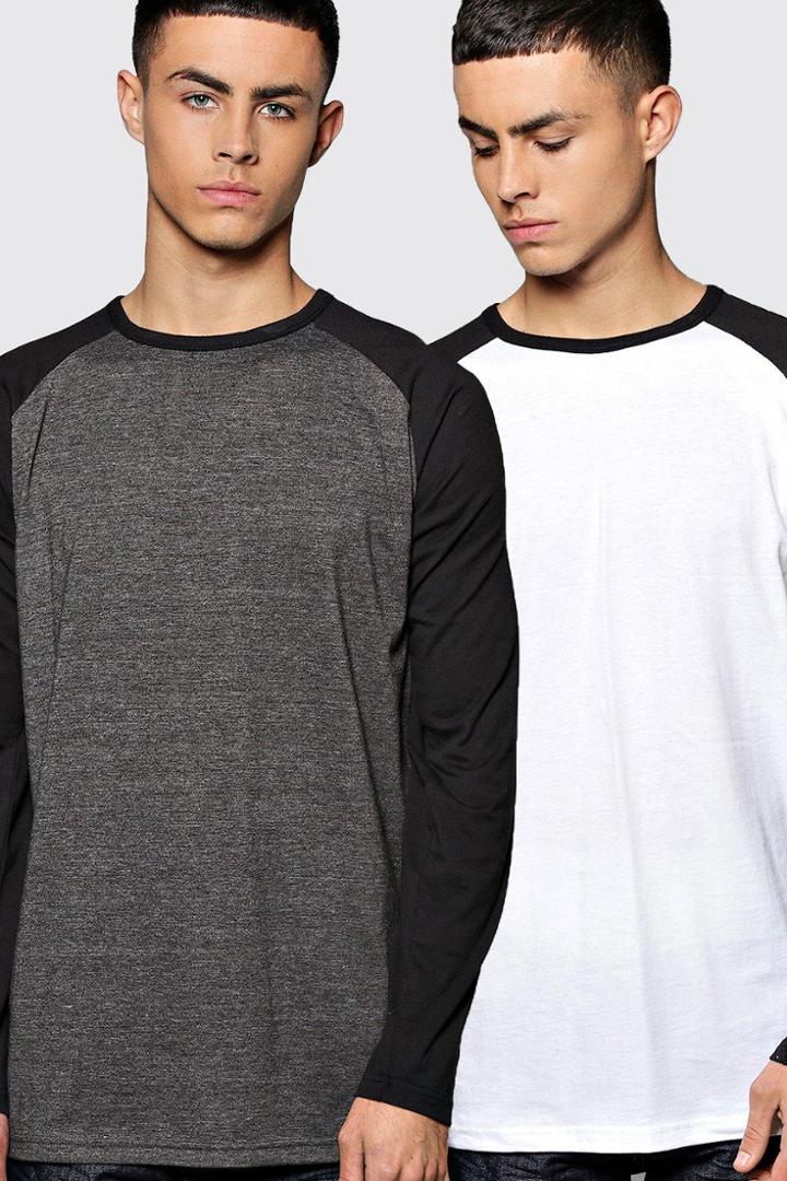 Boohoo Long Sleeve Raglan T Shirt 2 Pack Multi