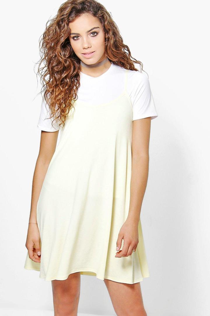 Boohoo Holly Plain Swing Dress Yellow