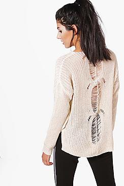 Boohoo Georgia Distressed Back Detail Fine Knit Jumper