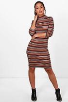 Boohoo Anna High Neck Stripe Midi Dress