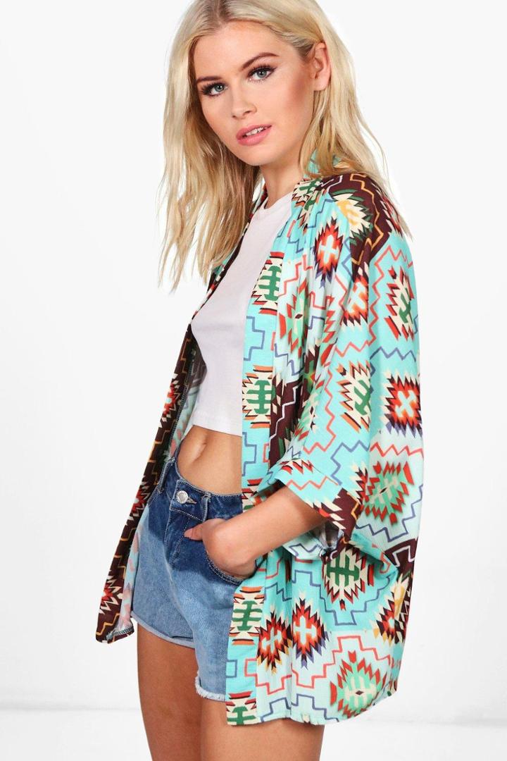Boohoo Kaley Aztec Print Chiffon Kimono Multi